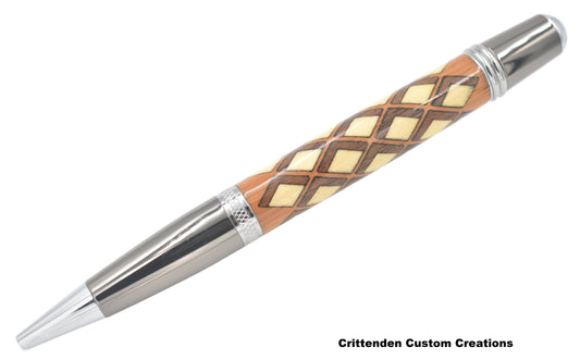 Diamond Pattern Laser-Cut Inlay with Cherry, Maple, and Walnut - Sierra Twist Pen