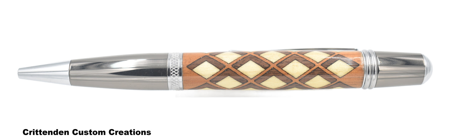 Diamond Pattern Laser-Cut Inlay with Cherry, Maple, and Walnut - Sierra Twist Pen