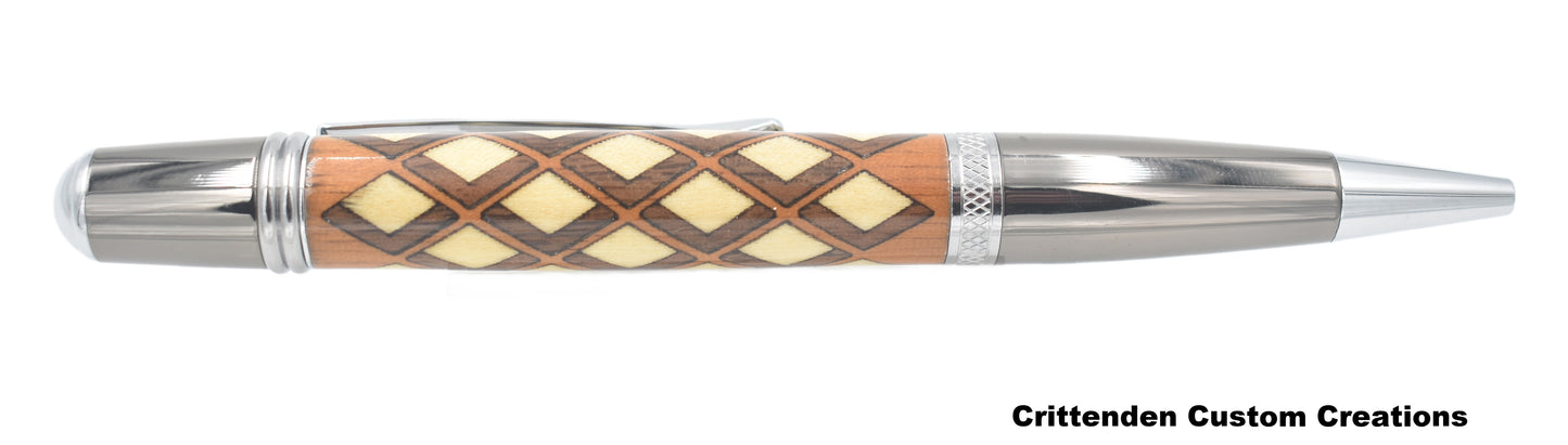 Diamond Pattern Laser-Cut Inlay with Cherry, Maple, and Walnut - Sierra Twist Pen