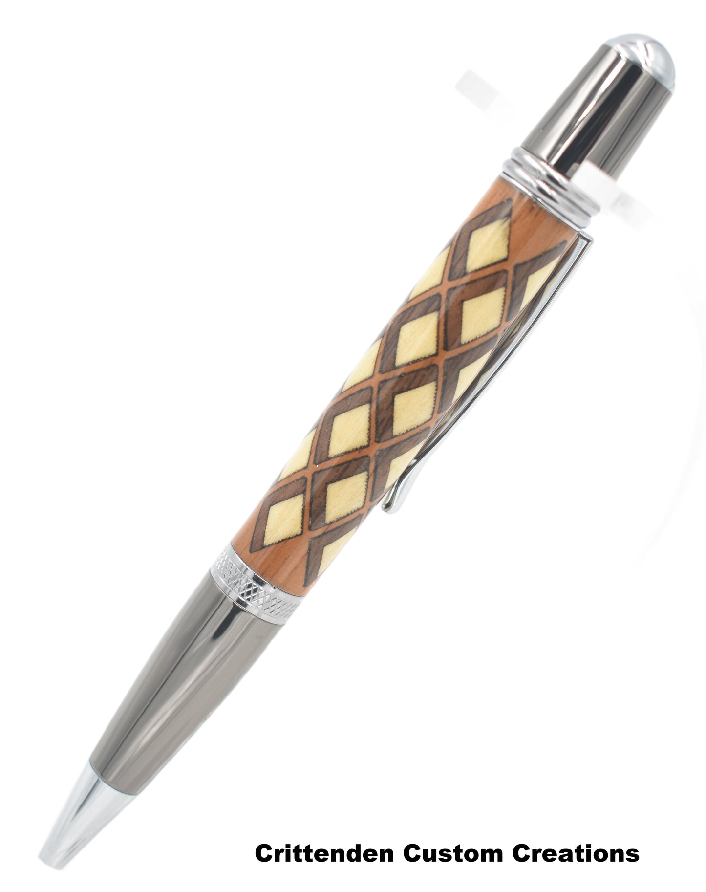 Diamond Pattern Laser-Cut Inlay with Cherry, Maple, and Walnut - Sierra Twist Pen