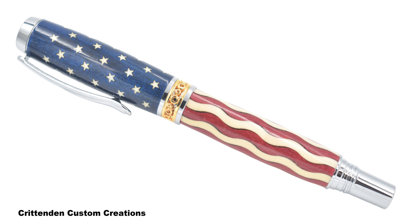 US Flag / Stars and Stripes (Laser-Cut Inlay) - Jr. Anthony Fountain Pen