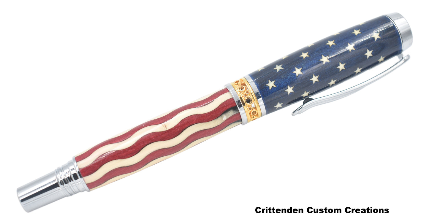 US Flag / Stars and Stripes (Laser-Cut Inlay) - Jr. Anthony Fountain Pen