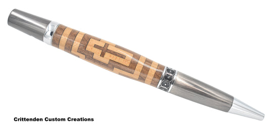 Walnut and Cherry Cross Inlay with Walnut Center (Laser-cut Inlay) - Elegant Monarch Twist Pen